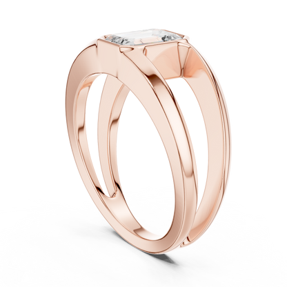 1ct Modern Emerald-Cut Diamond Split-Shank Bezel Ring in Yellow Gold