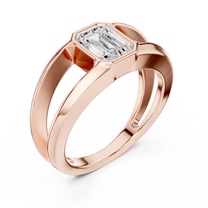 1ct Modern Emerald-Cut Diamond Split-Shank Bezel Ring in Yellow Gold