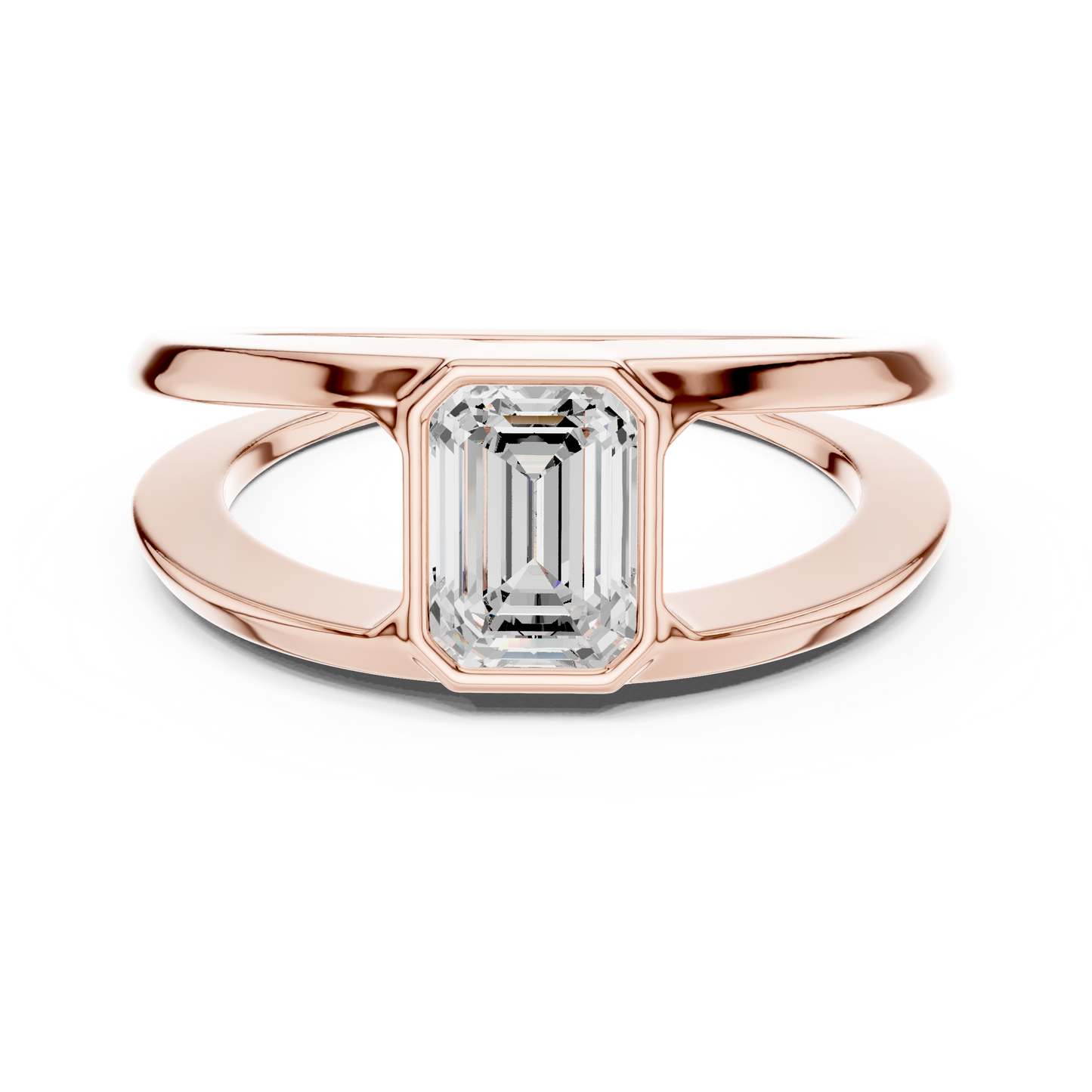 1ct Modern Emerald-Cut Diamond Split-Shank Bezel Ring in Yellow Gold