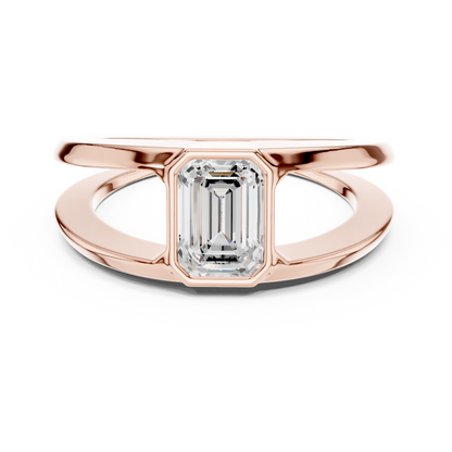 1ct Modern Emerald-Cut Diamond Split-Shank Bezel Ring in Yellow Gold
