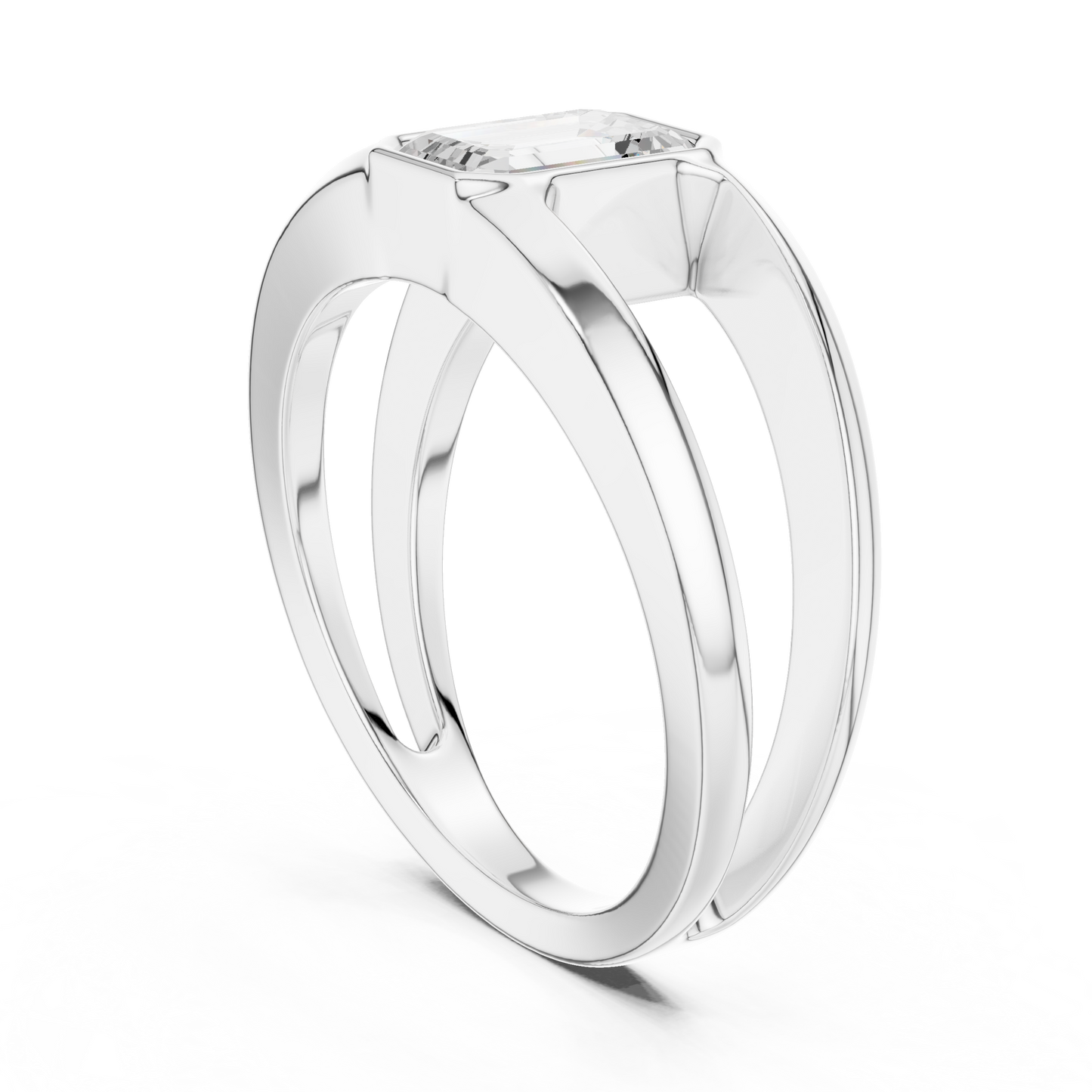 1ct Modern Emerald-Cut Diamond Split-Shank Bezel Ring in Yellow Gold