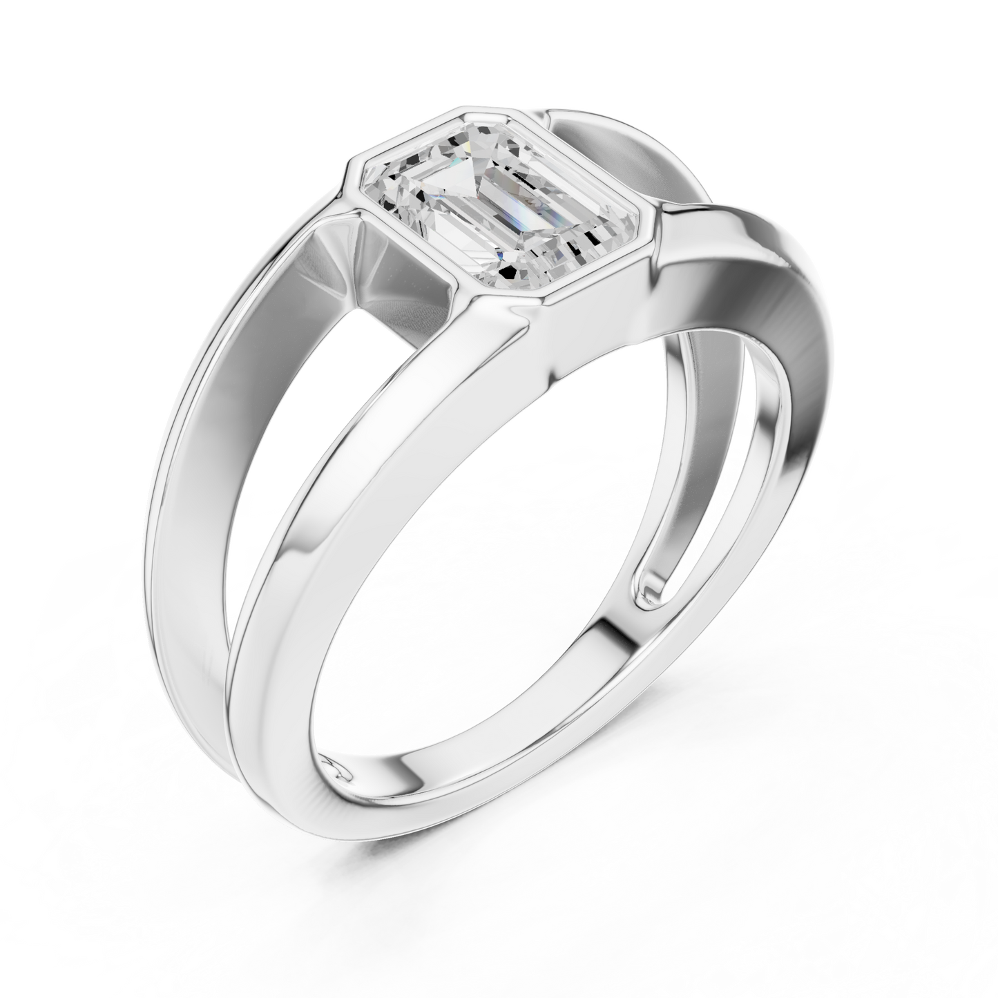 1ct Modern Emerald-Cut Diamond Split-Shank Bezel Ring in Yellow Gold