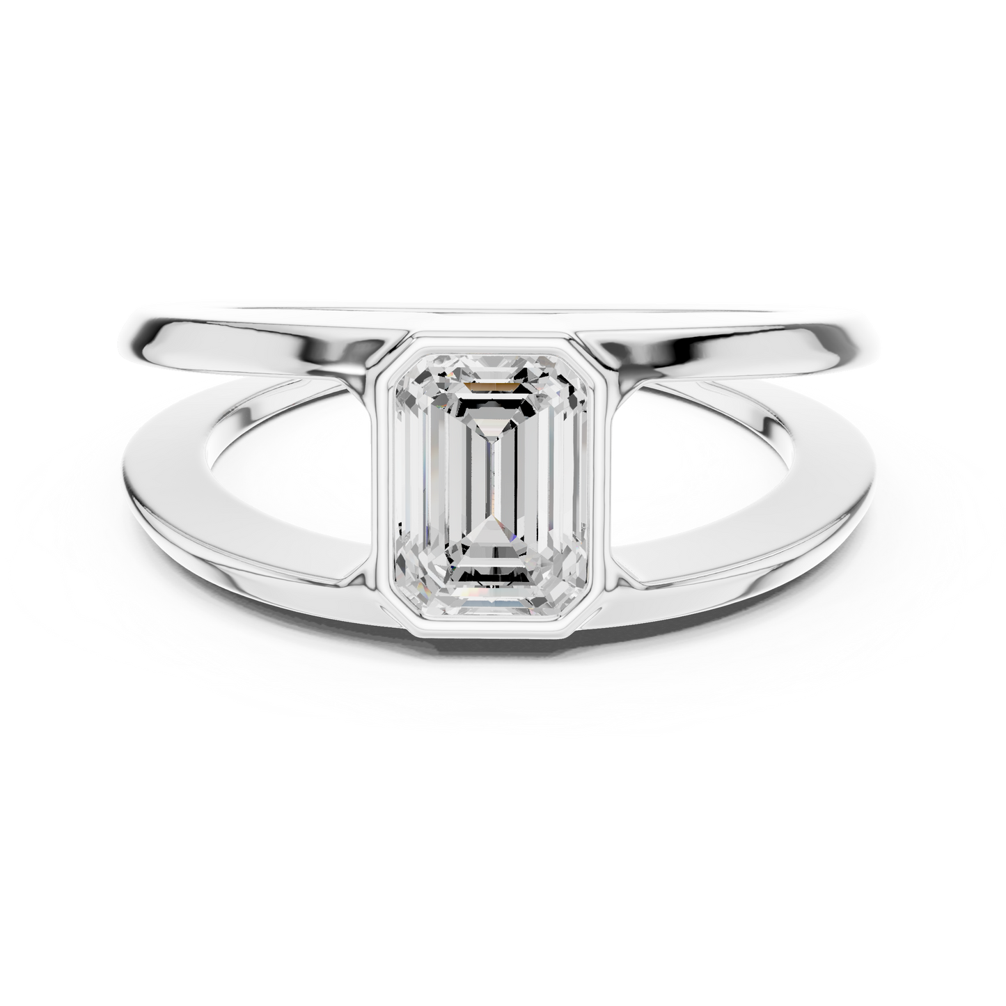 1ct Modern Emerald-Cut Diamond Split-Shank Bezel Ring in Yellow Gold