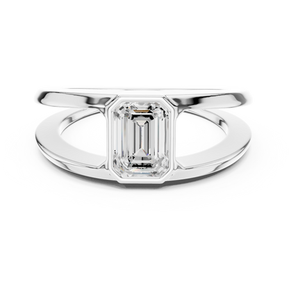 1ct Modern Emerald-Cut Diamond Split-Shank Bezel Ring in Yellow Gold