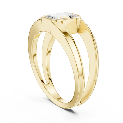 1ct Modern Emerald-Cut Diamond Split-Shank Bezel Ring in Yellow Gold