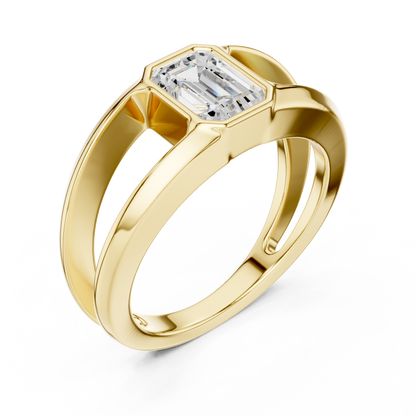 1ct Modern Emerald-Cut Diamond Split-Shank Bezel Ring in Yellow Gold