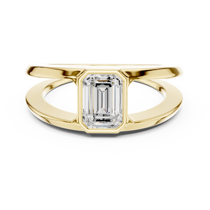 1ct Modern Emerald-Cut Diamond Split-Shank Bezel Ring in Yellow Gold