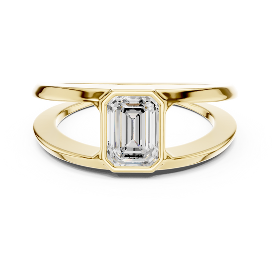 1ct Modern Emerald-Cut Diamond Split-Shank Bezel Ring in Yellow Gold