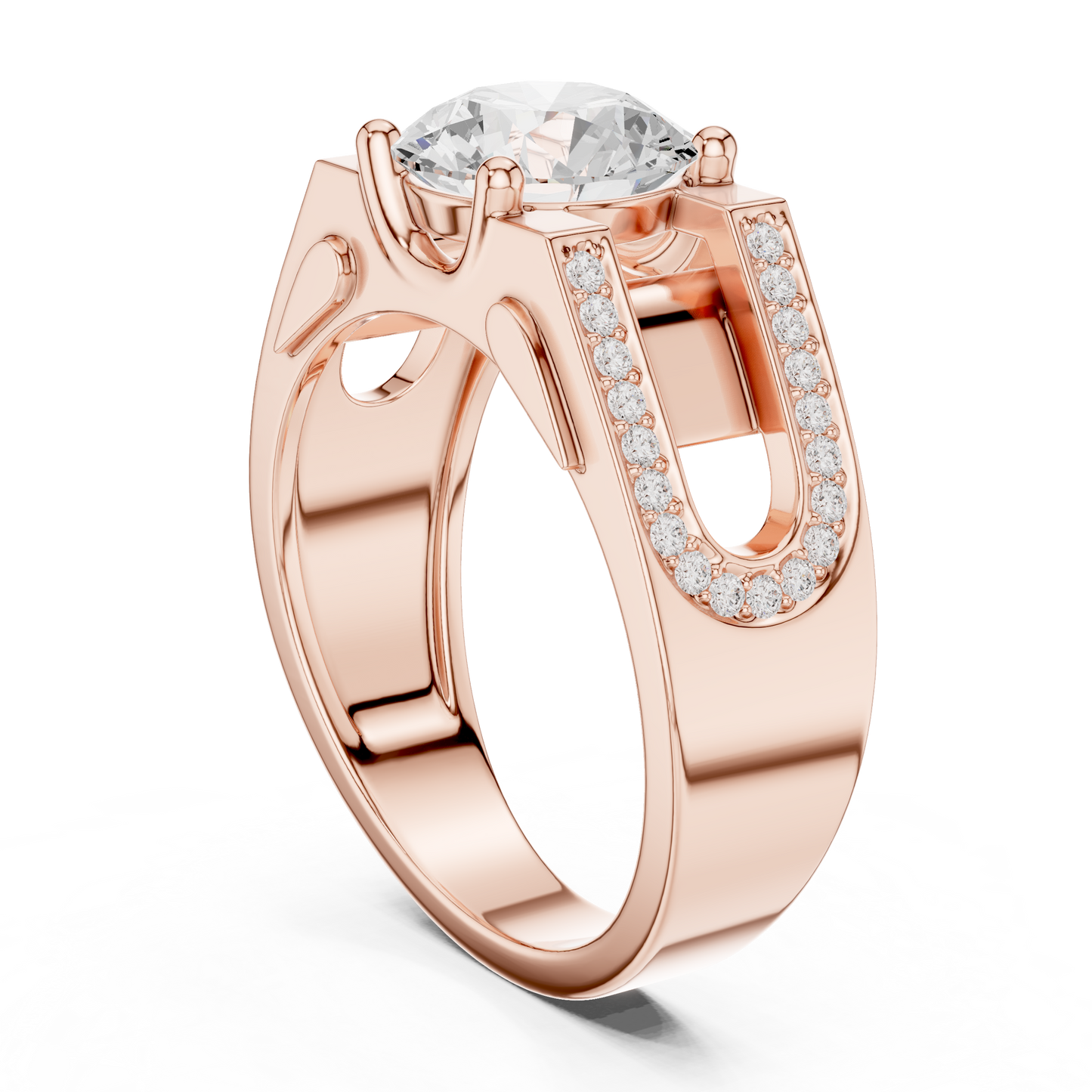 1.69ct Bold Architectural Men's Round Diamond Solitaire Ring in Yellow Gold