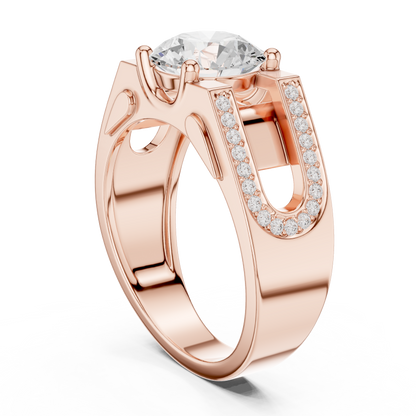 1.69ct Bold Architectural Men's Round Diamond Solitaire Ring in Yellow Gold