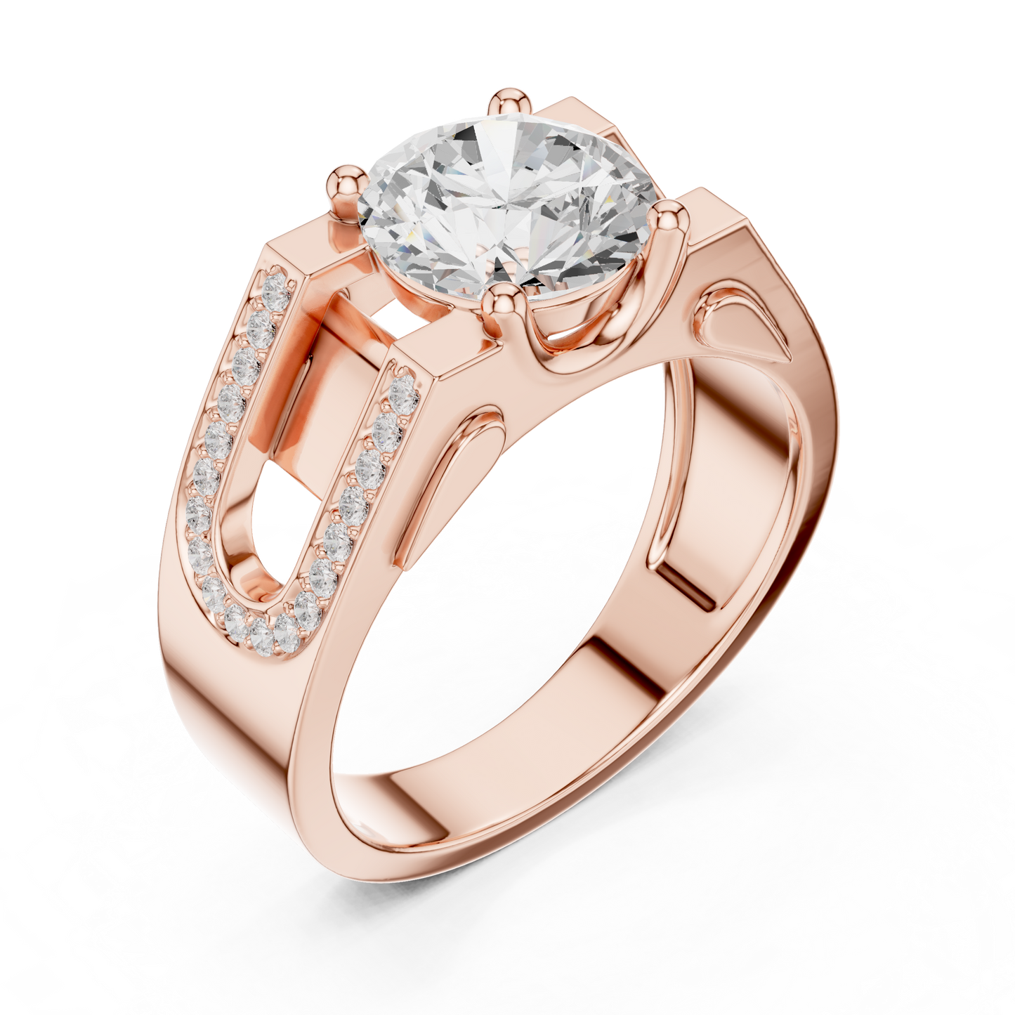 1.69ct Bold Architectural Men's Round Diamond Solitaire Ring in Yellow Gold
