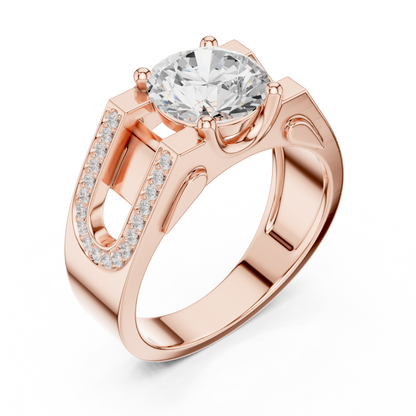 1.69ct Bold Architectural Men's Round Diamond Solitaire Ring in Yellow Gold