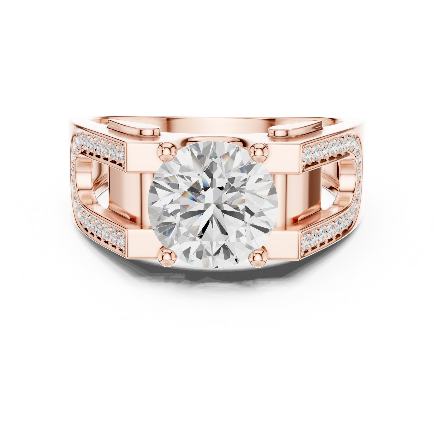 1.69ct Bold Architectural Men's Round Diamond Solitaire Ring in Yellow Gold