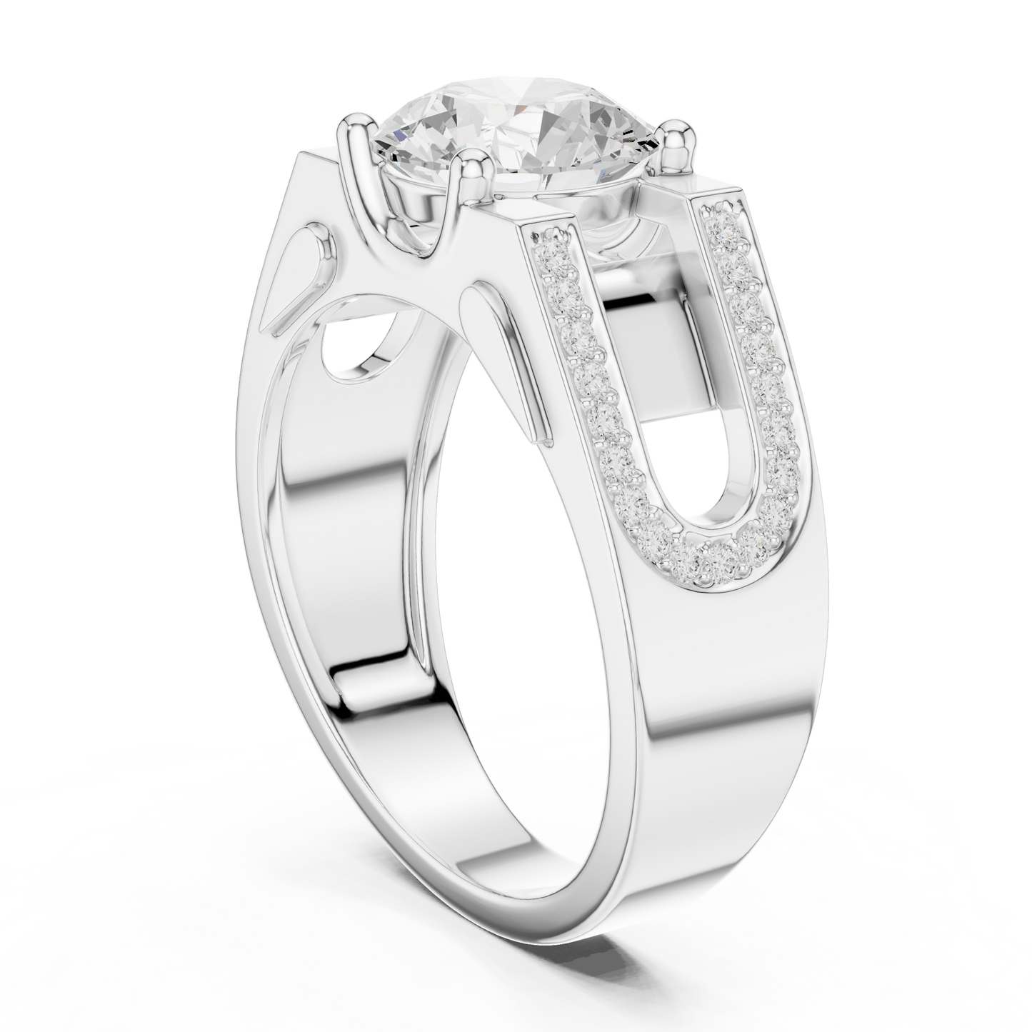 1.69ct Bold Architectural Men's Round Diamond Solitaire Ring in Yellow Gold