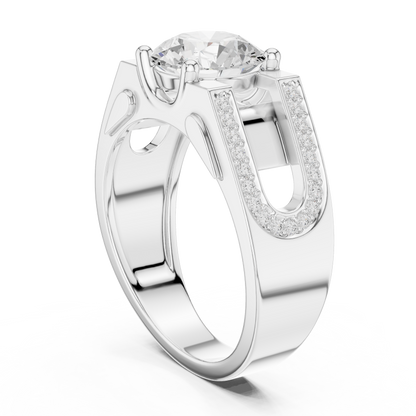 1.69ct Bold Architectural Men's Round Diamond Solitaire Ring in Yellow Gold