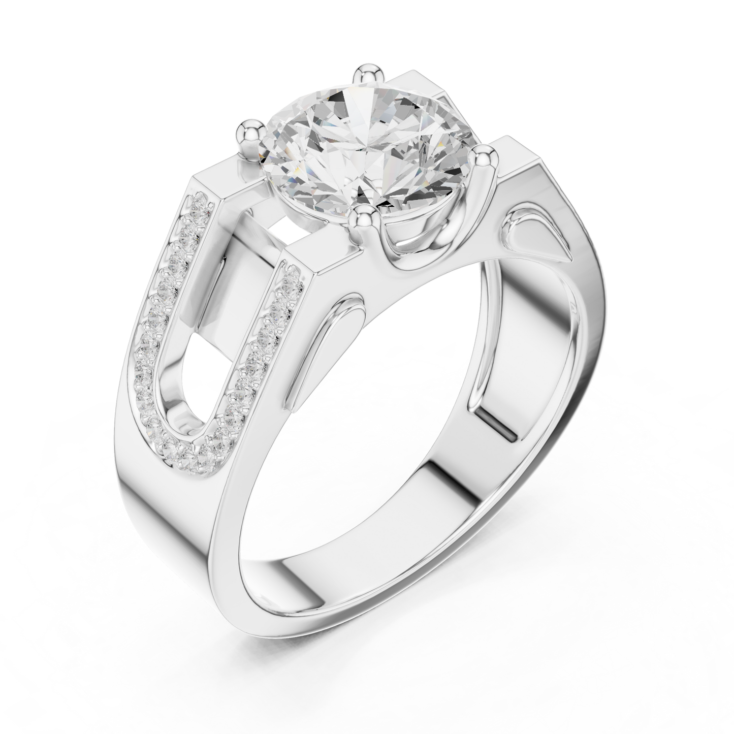 1.69ct Bold Architectural Men's Round Diamond Solitaire Ring in Yellow Gold
