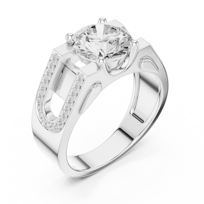 1.69ct Bold Architectural Men's Round Diamond Solitaire Ring in Yellow Gold