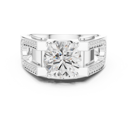 1.69ct Bold Architectural Men's Round Diamond Solitaire Ring in Yellow Gold