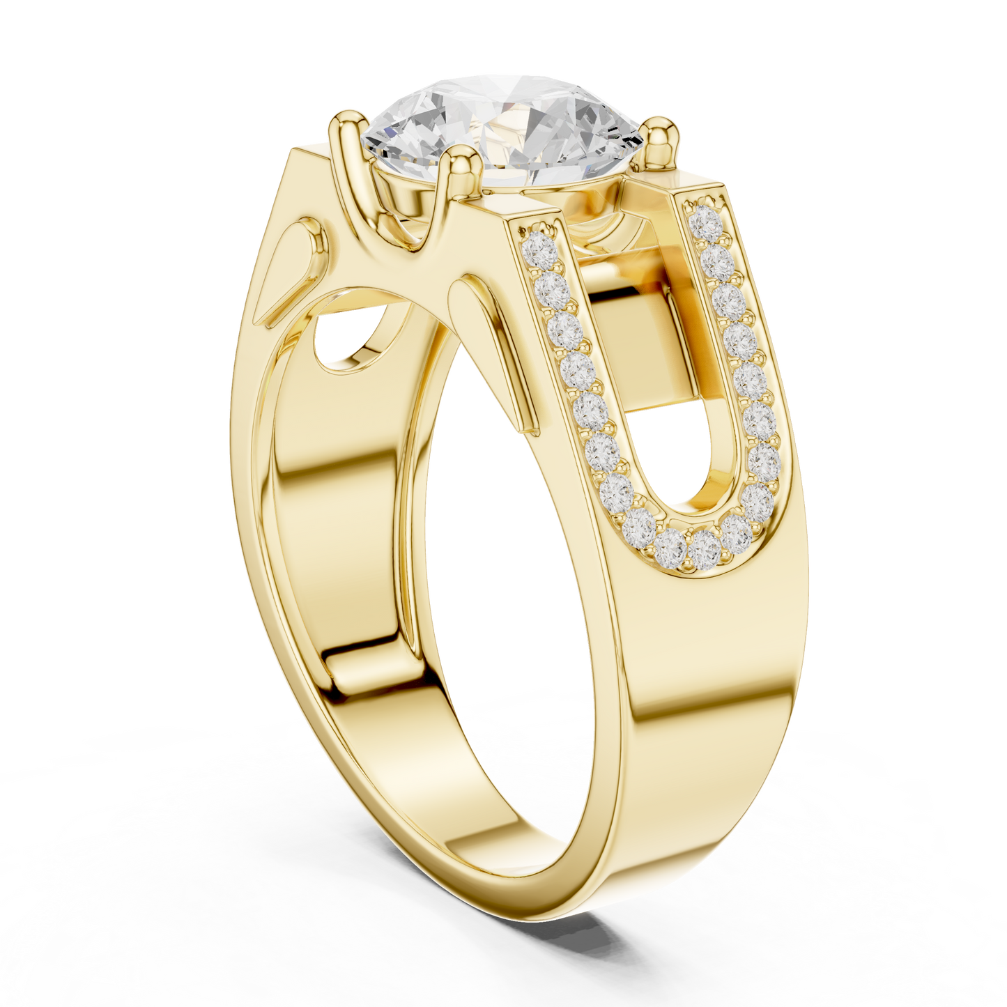 1.69ct Bold Architectural Men's Round Diamond Solitaire Ring in Yellow Gold