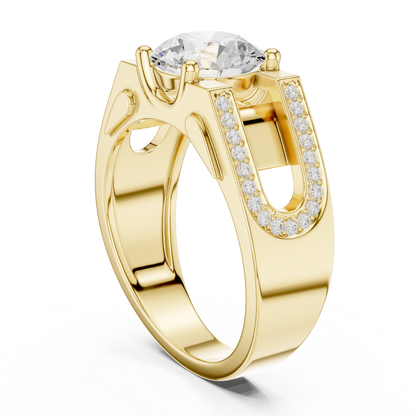 1.69ct Bold Architectural Men's Round Diamond Solitaire Ring in Yellow Gold