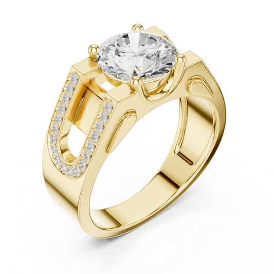1.69ct Bold Architectural Men's Round Diamond Solitaire Ring in Yellow Gold
