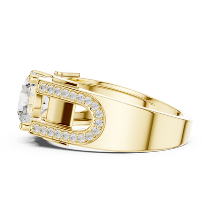 1.69ct Bold Architectural Men's Round Diamond Solitaire Ring in Yellow Gold