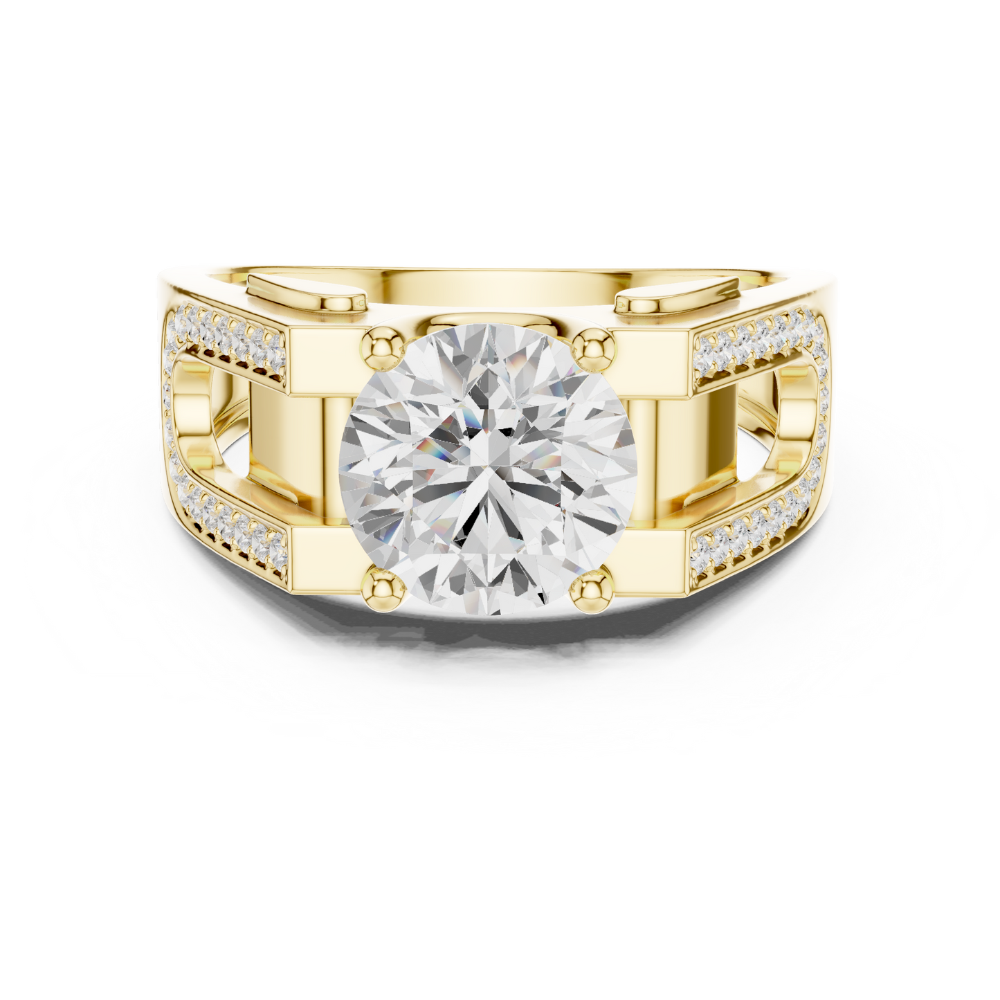 1.69ct Bold Architectural Men's Round Diamond Solitaire Ring in Yellow Gold