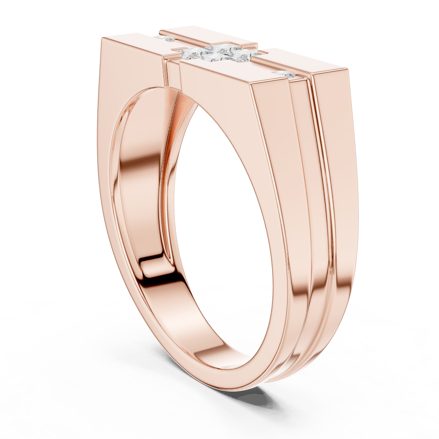 0.22ct Men's Modern Geometric Princess-Cut and Round Diamond Signet Ring in Yellow Gold
