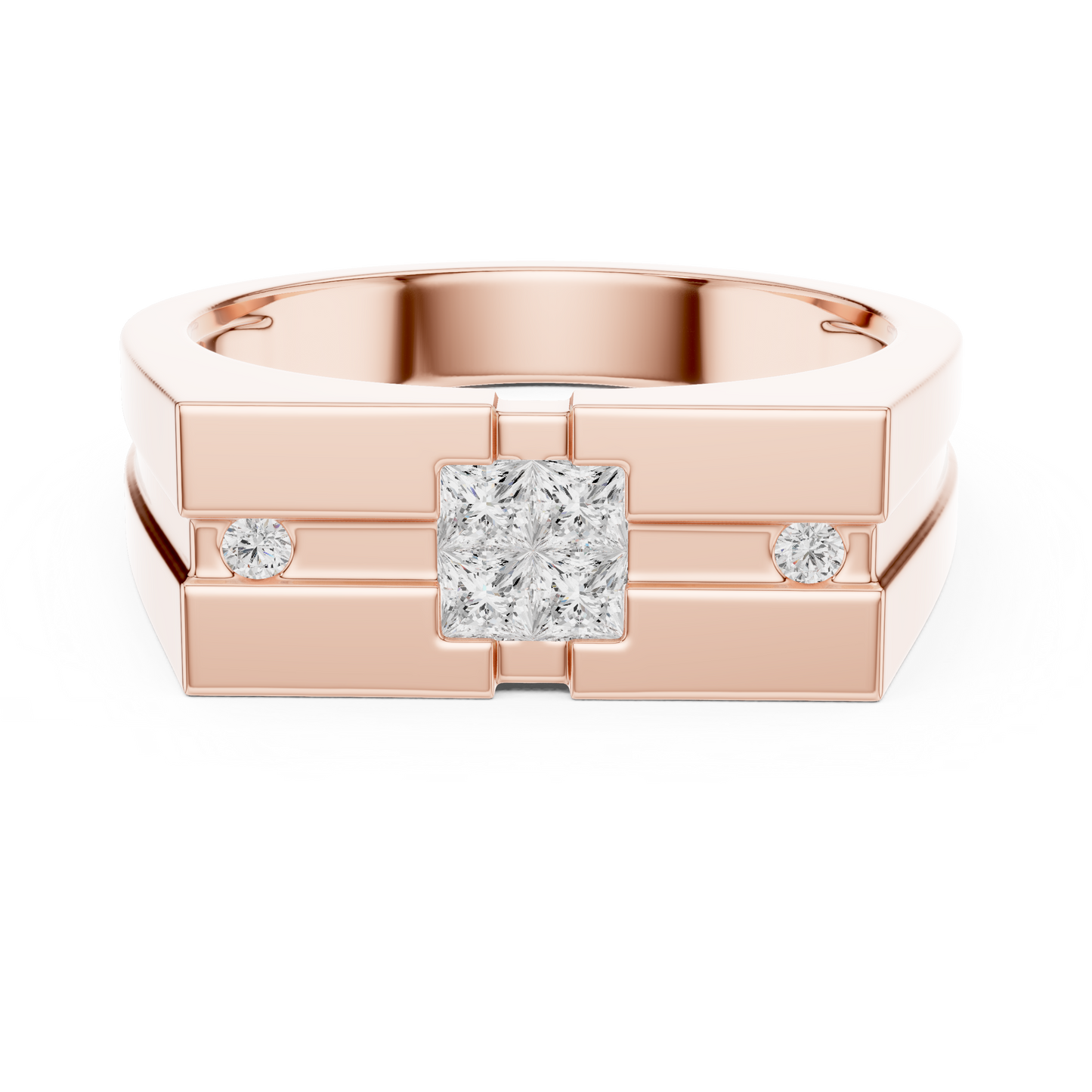 0.22ct Men's Modern Geometric Princess-Cut and Round Diamond Signet Ring in Yellow Gold