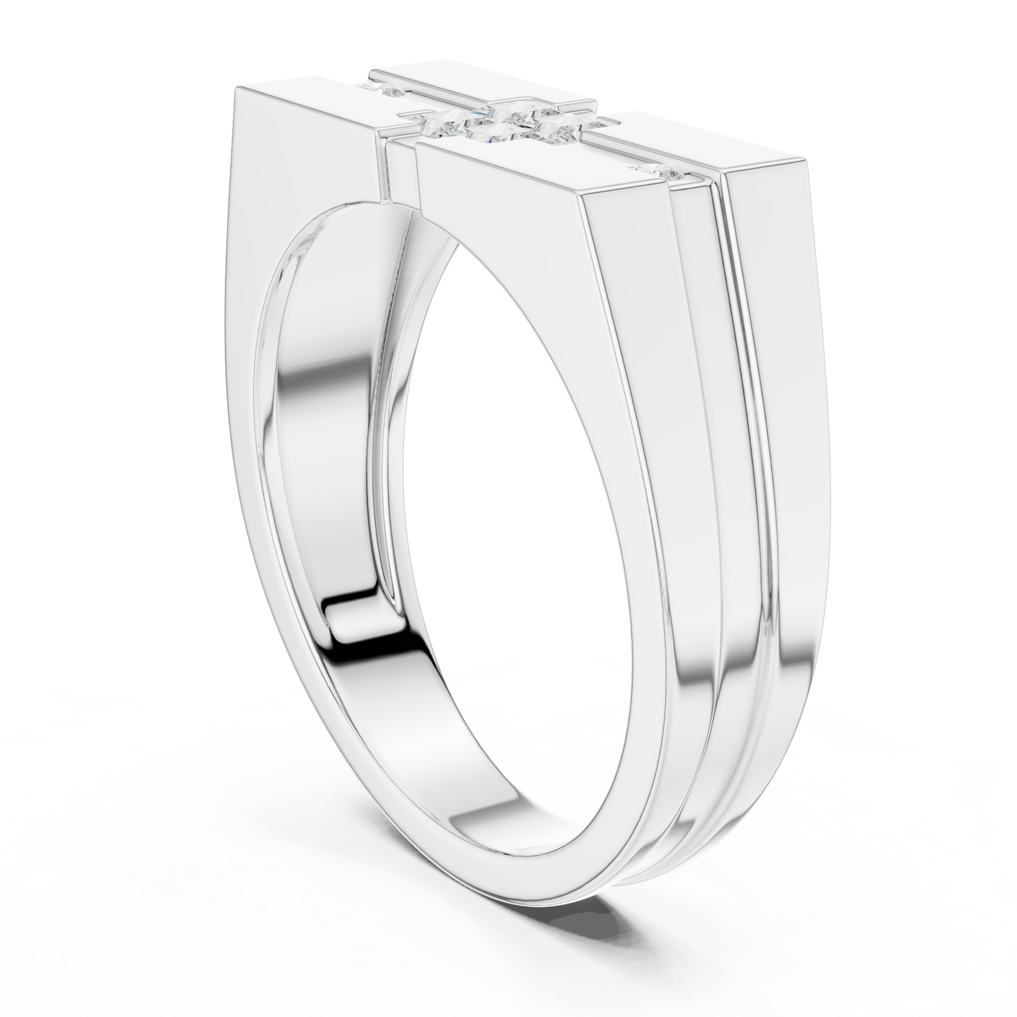 0.22ct Men's Modern Geometric Princess-Cut and Round Diamond Signet Ring in Yellow Gold