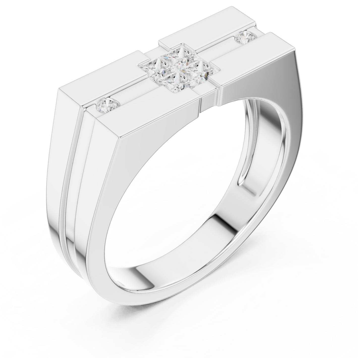 0.22ct Men's Modern Geometric Princess-Cut and Round Diamond Signet Ring in Yellow Gold