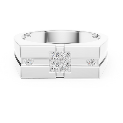 0.22ct Men's Modern Geometric Princess-Cut and Round Diamond Signet Ring in Yellow Gold