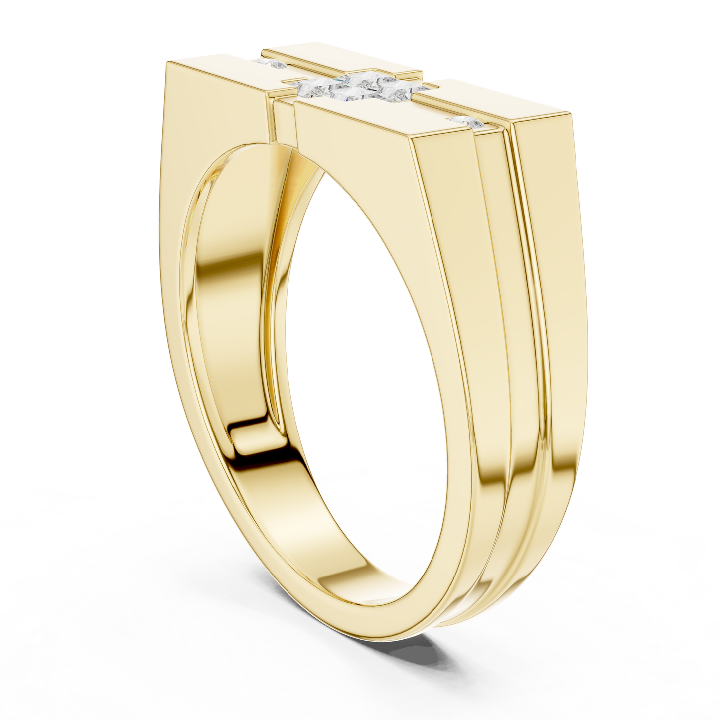 0.22ct Men's Modern Geometric Princess-Cut and Round Diamond Signet Ring in Yellow Gold