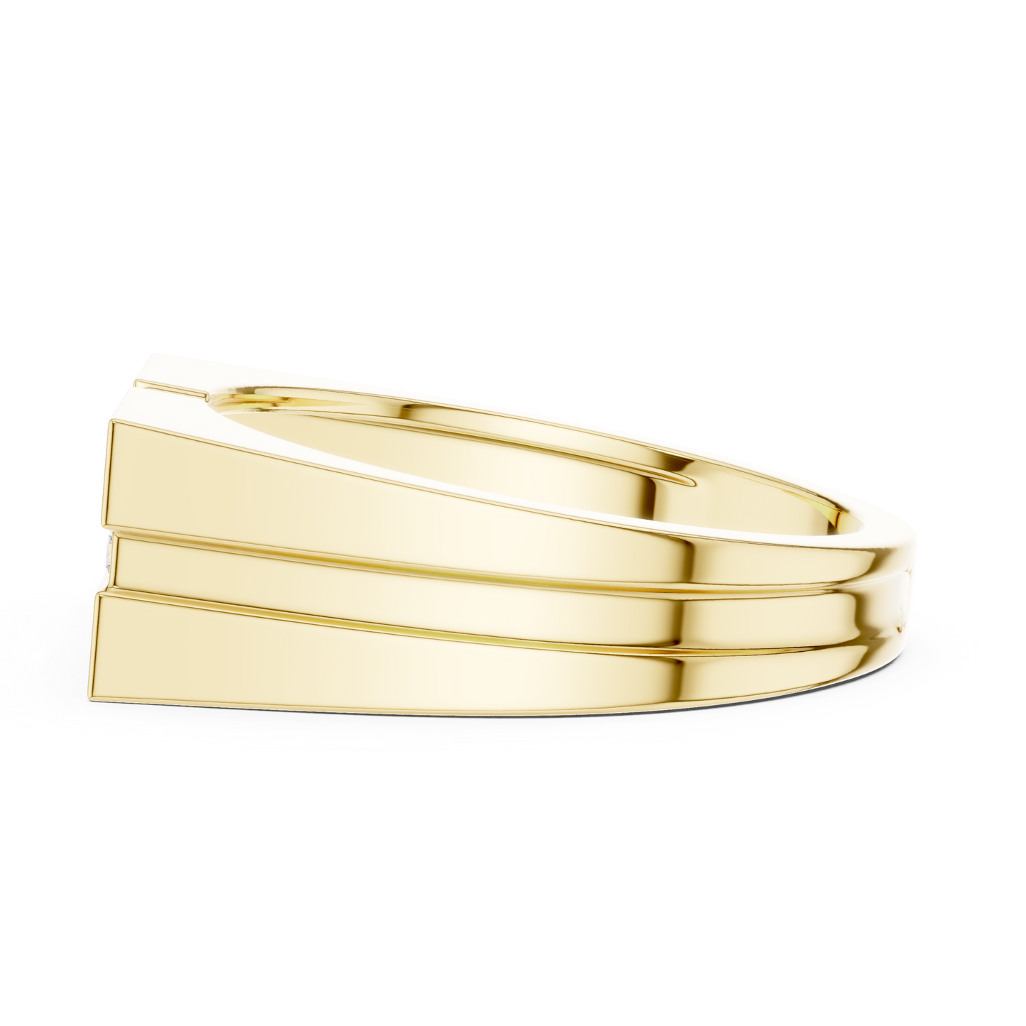 0.22ct Men's Modern Geometric Princess-Cut and Round Diamond Signet Ring in Yellow Gold