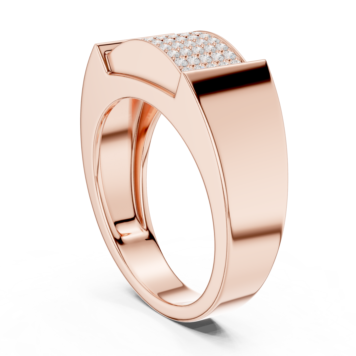 0.25ct Men's Multi-Row Diamond Pavé Signet Ring in Yellow Gold