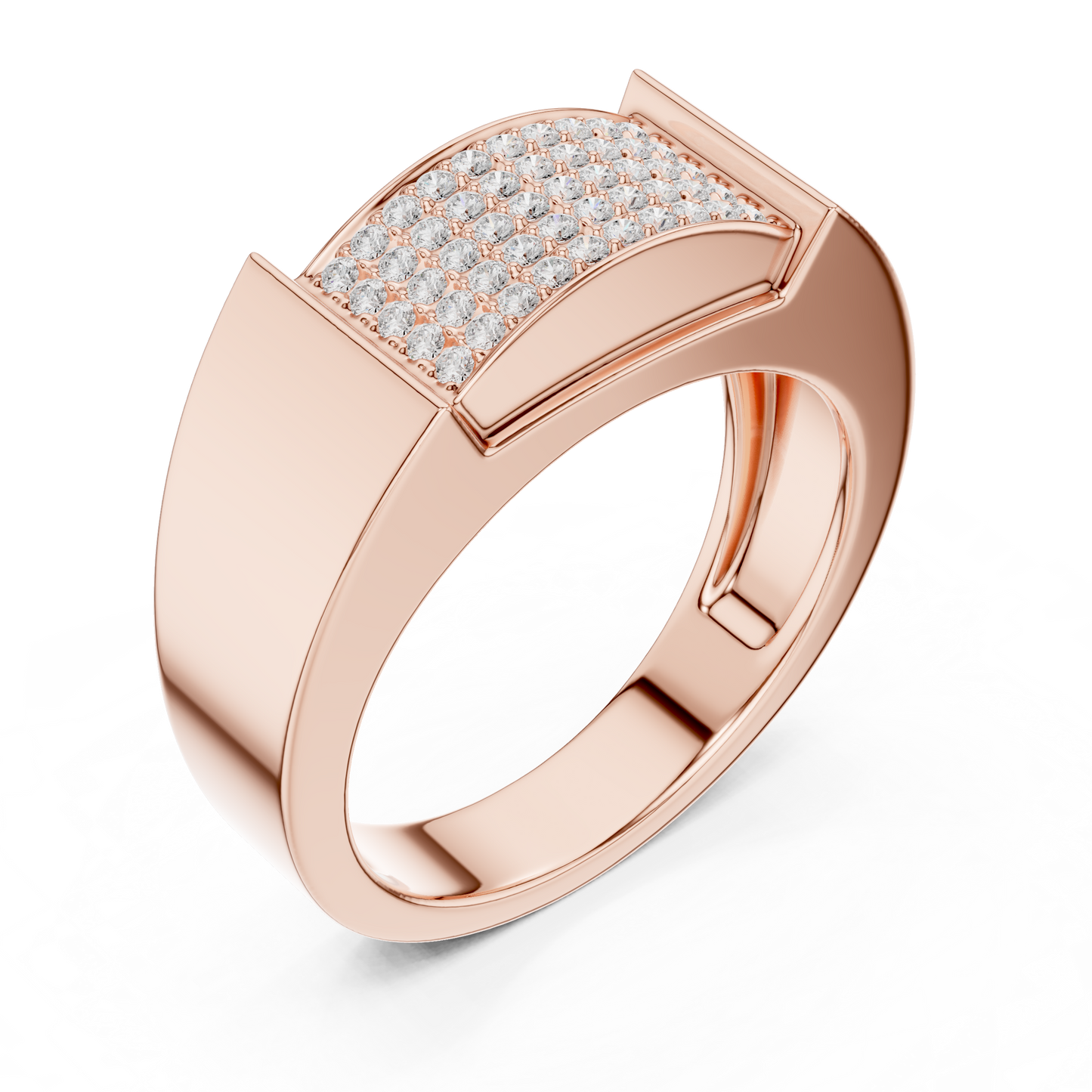 0.25ct Men's Multi-Row Diamond Pavé Signet Ring in Yellow Gold