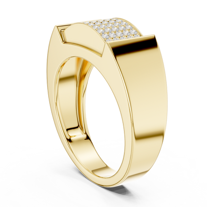 0.25ct Men's Multi-Row Diamond Pavé Signet Ring in Yellow Gold