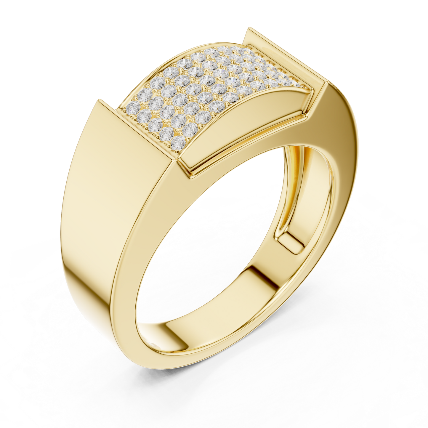 0.25ct Men's Multi-Row Diamond Pavé Signet Ring in Yellow Gold