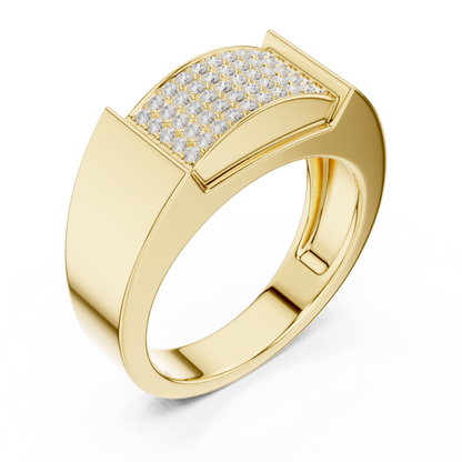 0.25ct Men's Multi-Row Diamond Pavé Signet Ring in Yellow Gold