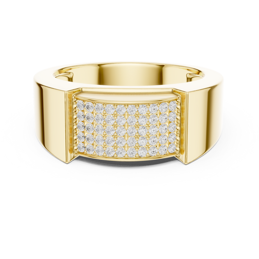 0.25ct Men's Multi-Row Diamond Pavé Signet Ring in Yellow Gold