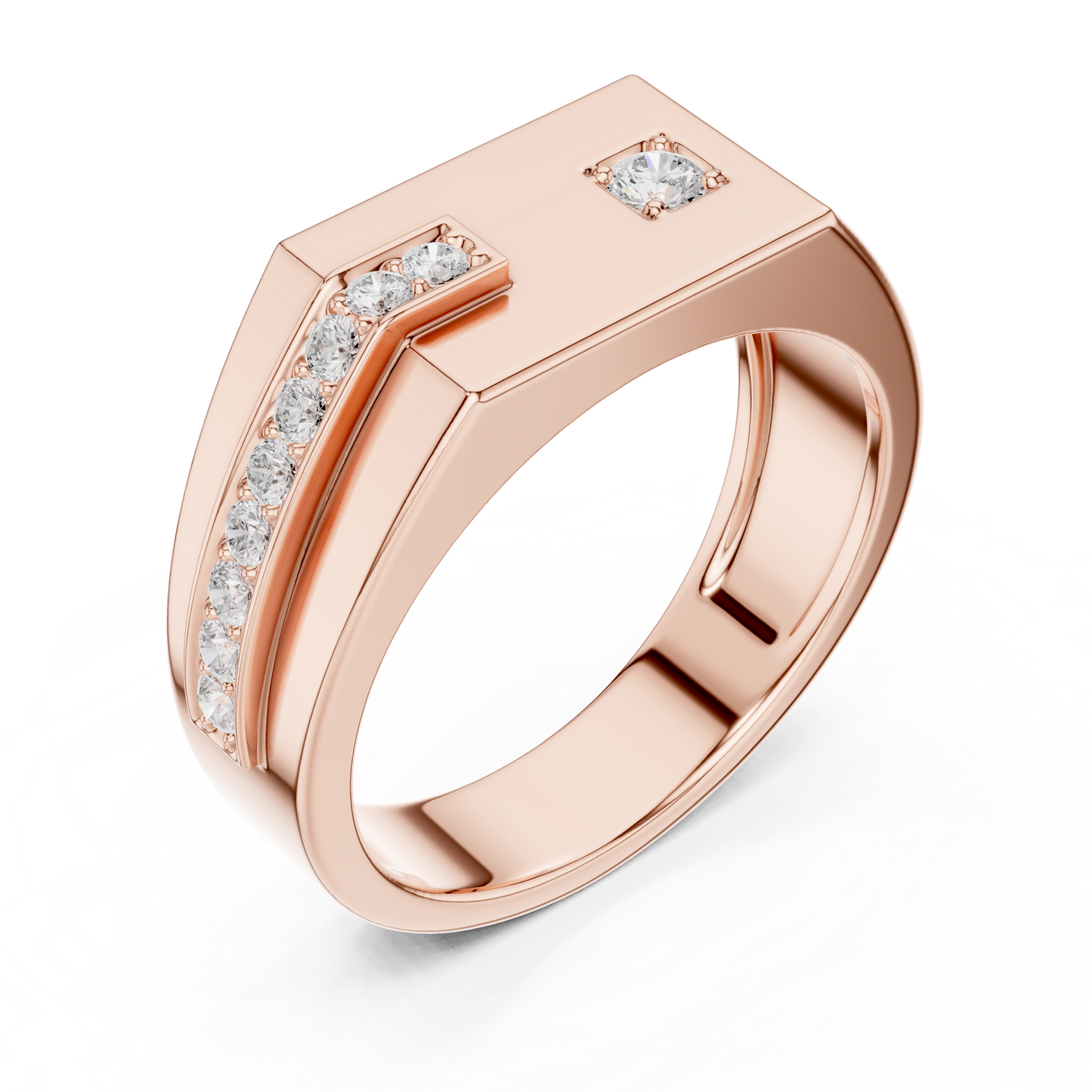 Yellow Gold Flat Top Asymmetric Diamond Ring 0.19CTW