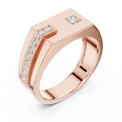 Yellow Gold Flat Top Asymmetric Diamond Ring 0.19CTW