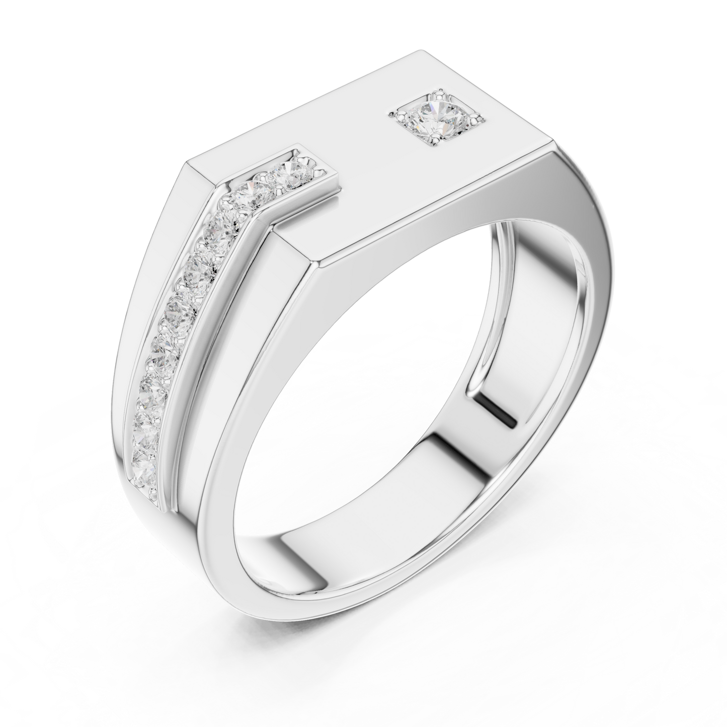 Yellow Gold Flat Top Asymmetric Diamond Ring 0.19CTW