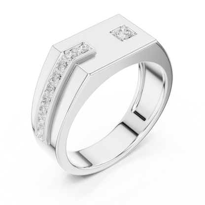Yellow Gold Flat Top Asymmetric Diamond Ring 0.19CTW