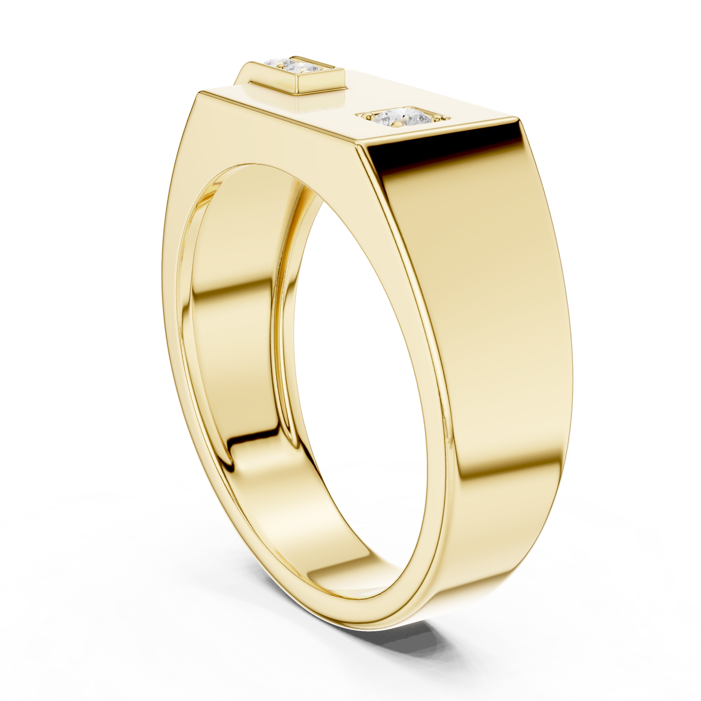 Yellow Gold Flat Top Asymmetric Diamond Ring 0.19CTW