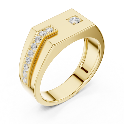 Yellow Gold Flat Top Asymmetric Diamond Ring 0.19CTW