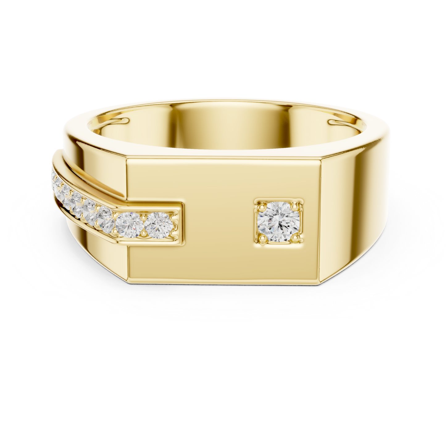 Yellow Gold Flat Top Asymmetric Diamond Ring 0.19CTW