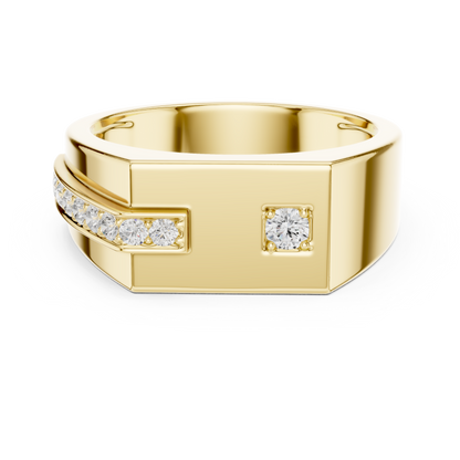 Yellow Gold Flat Top Asymmetric Diamond Ring 0.19CTW