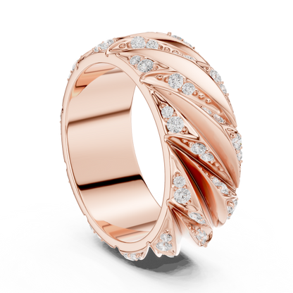 Yellow Gold Twisted Cable Diamond Band | 0.63CTW Fluted Statement Ring