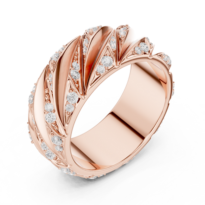 Yellow Gold Twisted Cable Diamond Band | 0.63CTW Fluted Statement Ring